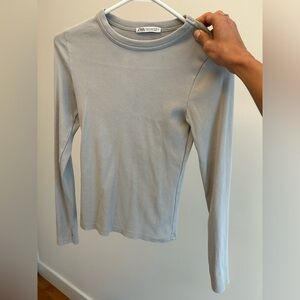 Zara long sleeved ribbed crew neck T